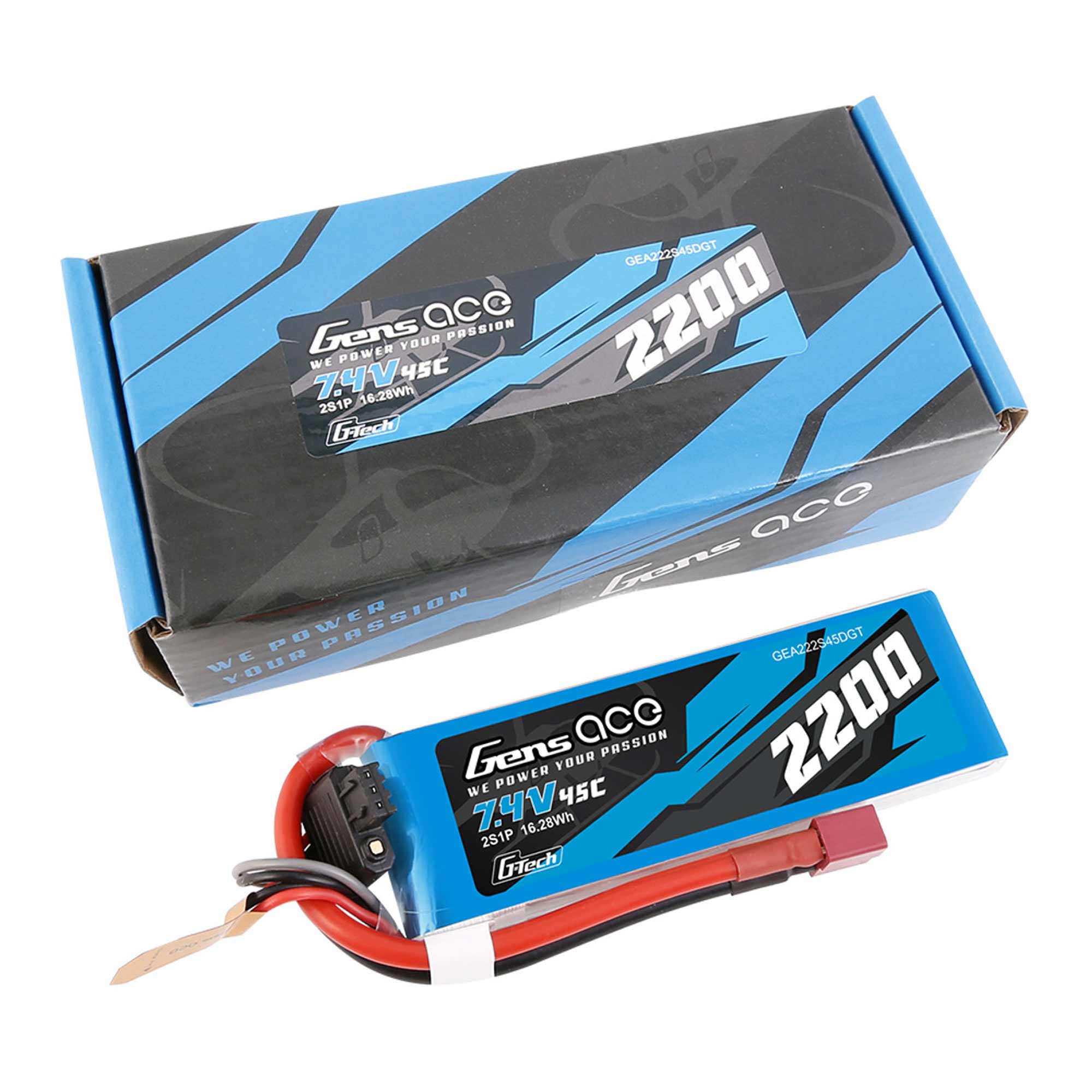 7.4V 2200mAh 2S 45C G-tech Smart Lipo Battery: Deans