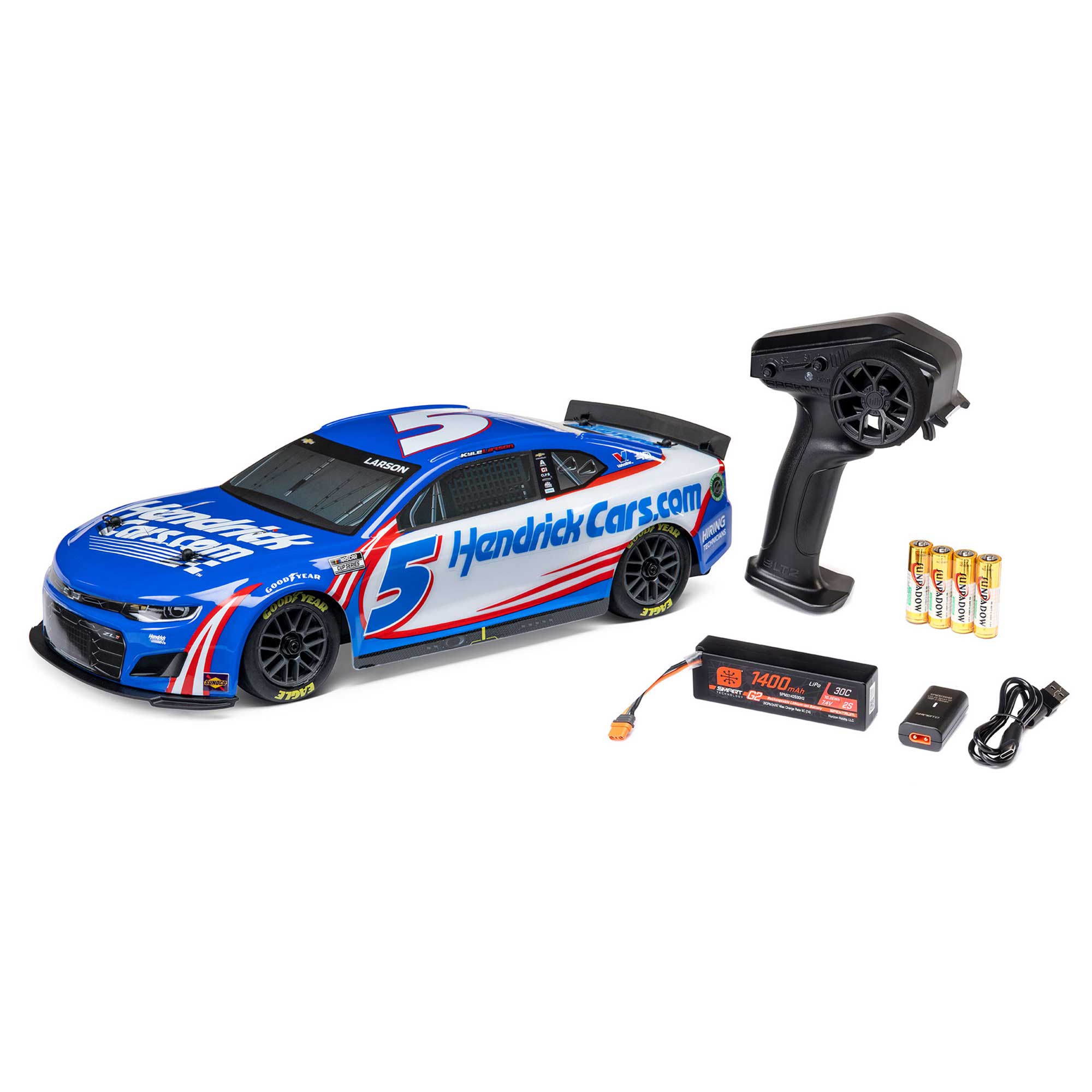 1/12 NASCAR RC Racecar Kyle Larson No. 5 2024 HendrickCars.com  Chevrolet ZL1 Camaro 2S AWD RTR Brushed On-Road (Battery & Charger Included), Blue