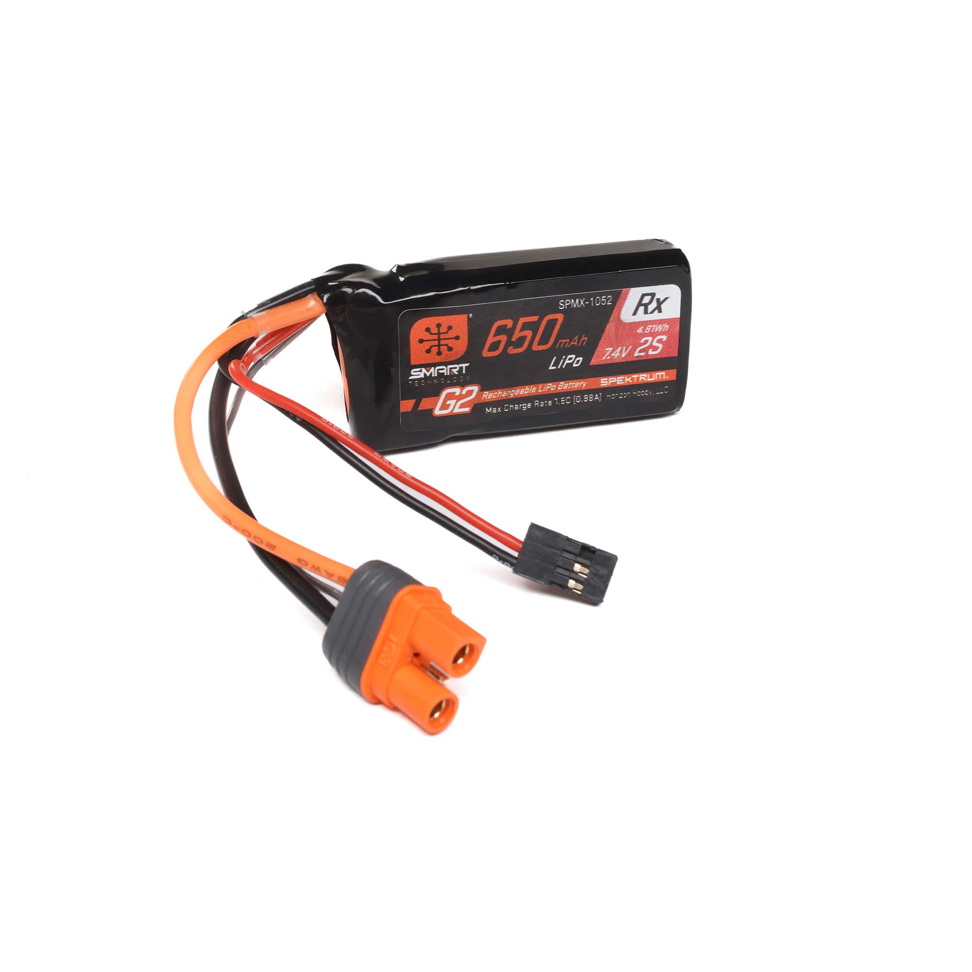 7.4V 650mAh 2S 15C Smart G2 Receiver LiPo Battery: IC3