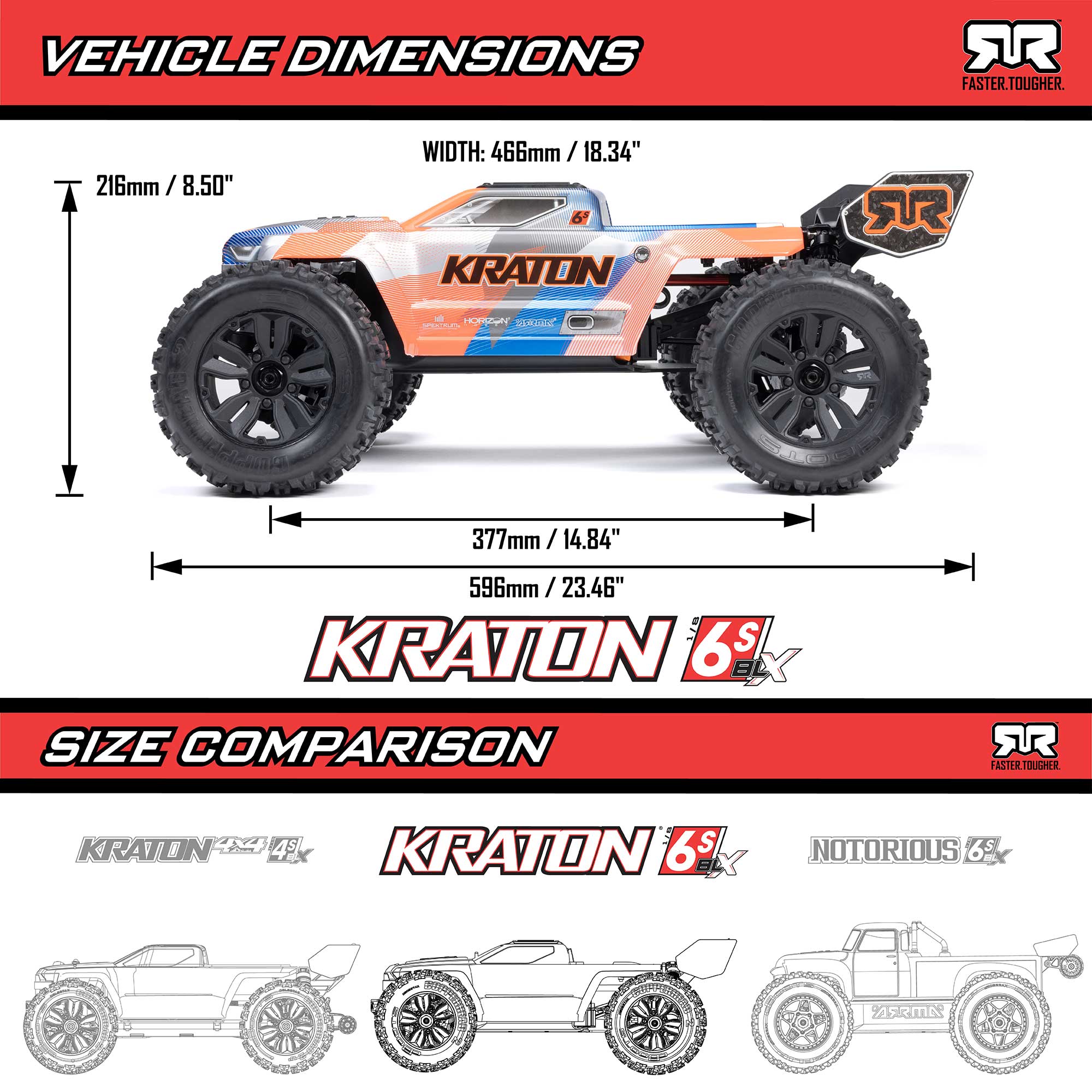 1/8 KRATON 6S 4X4 RTR Brushless Speed Truck, Blue/Orange