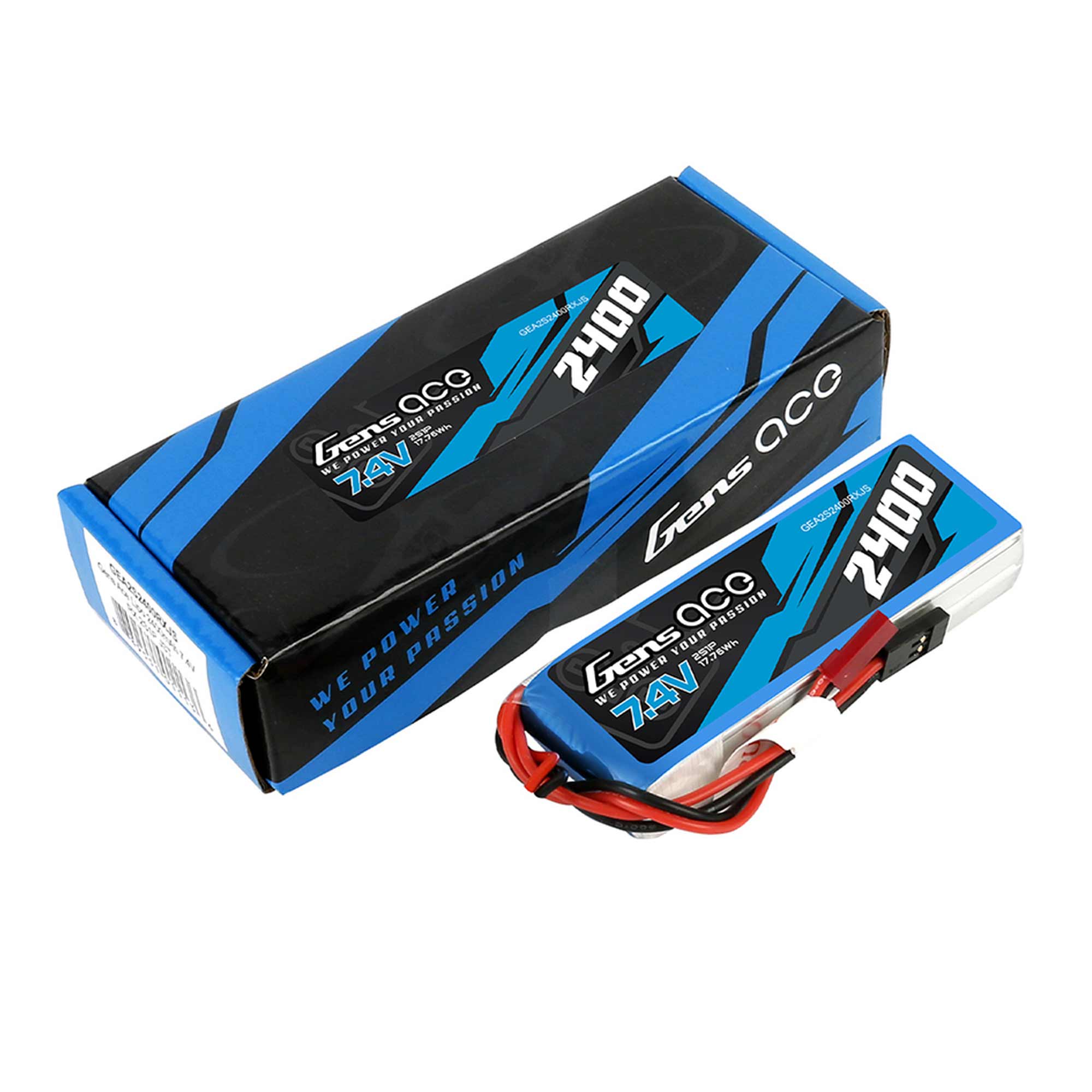 7.4V 2400mAh 2S Receiver LiPo Battery: JST