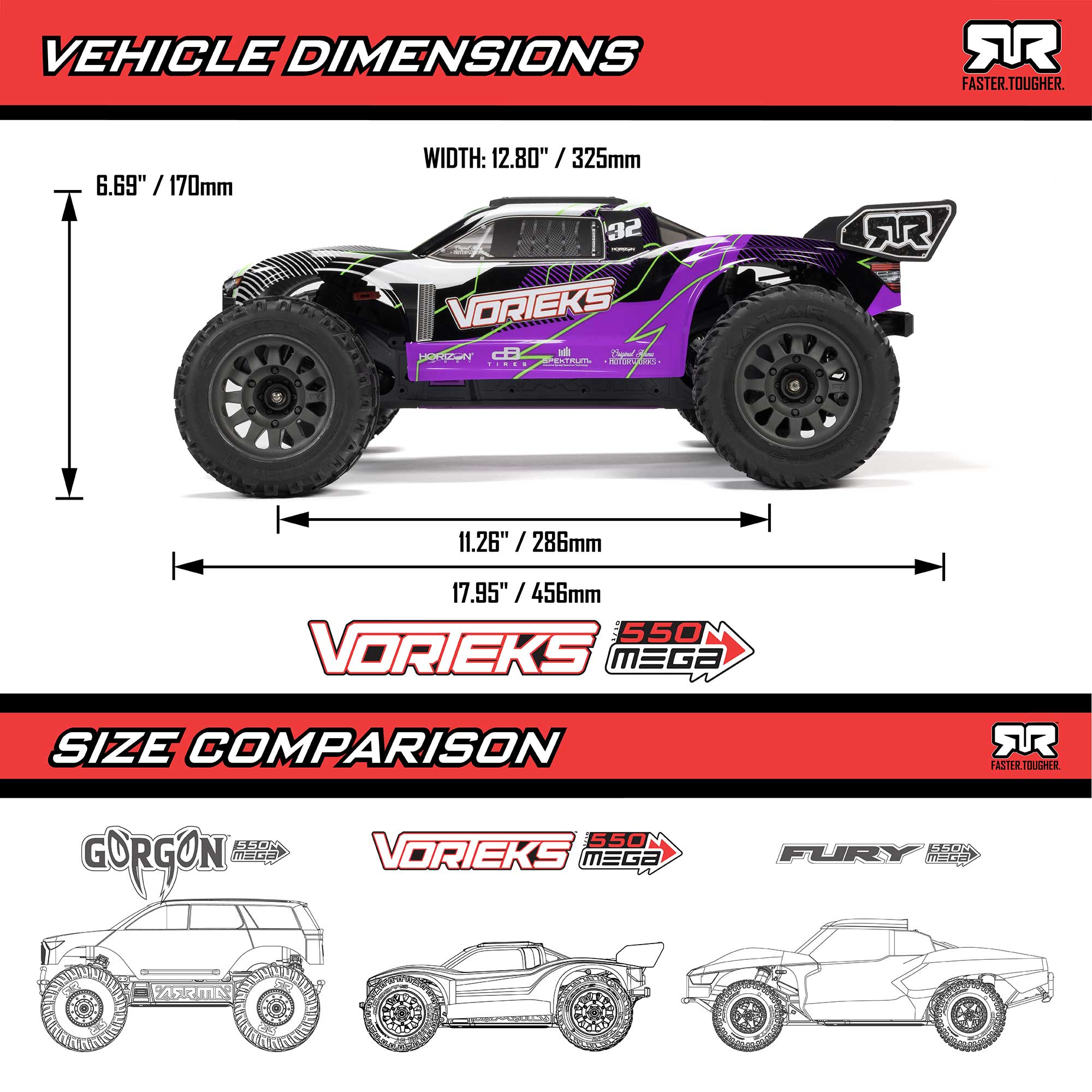 1/10 VORTEKS 2WD RTR Brushed Stadium Truck (Battery & Charger Included), Orange