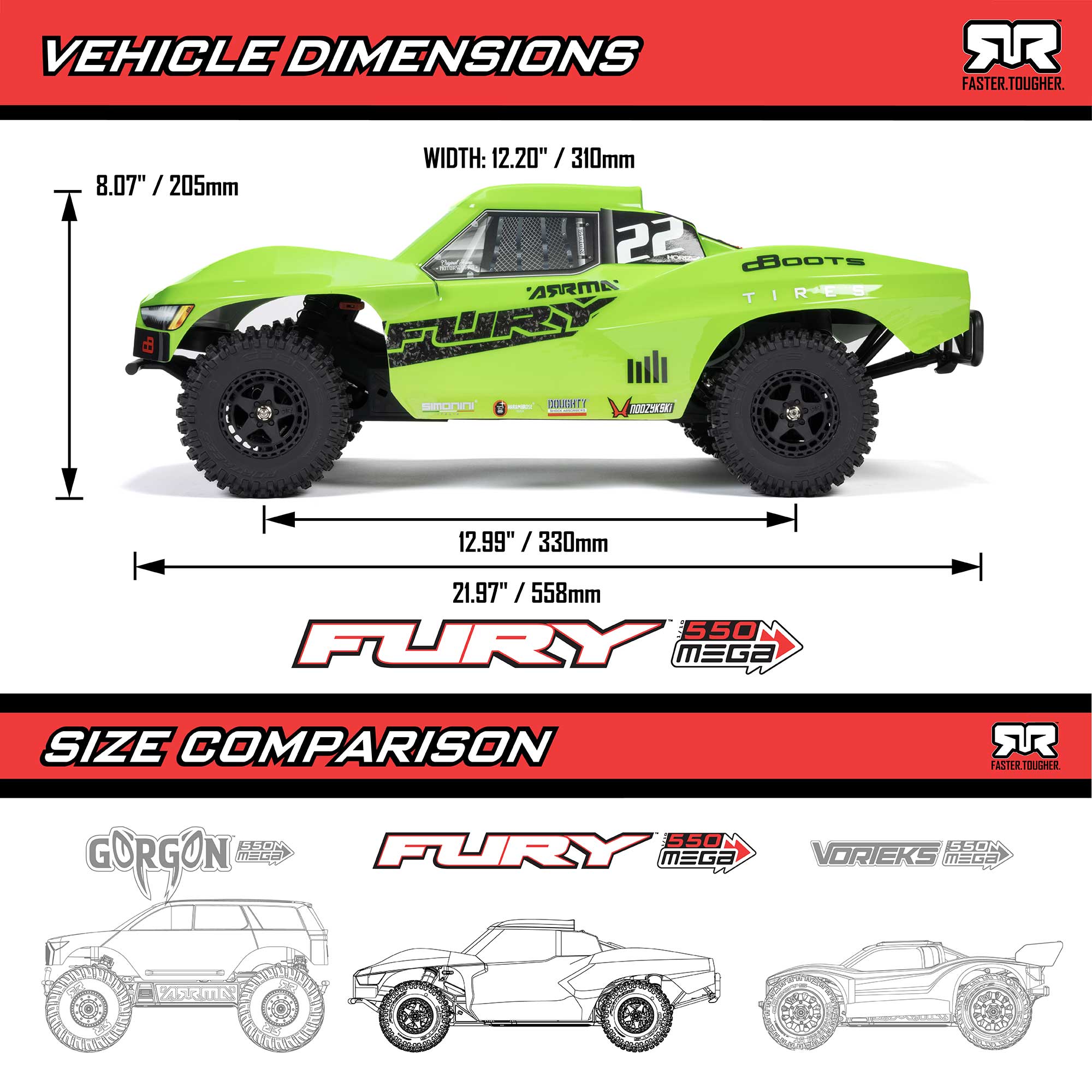 1/10 FURY 2WD RTR Brushed Short Course Truck, Green