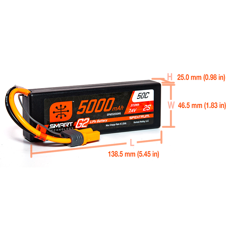 7.4V 5000mAh 2S 50C Smart G2 Hardcase LiPo Battery: IC5