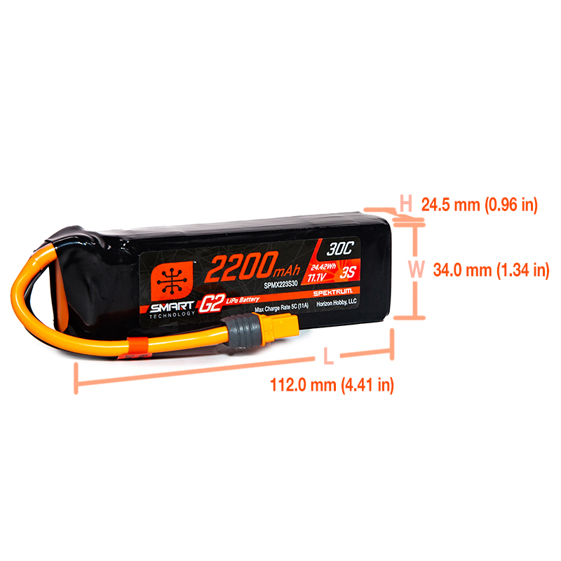 11.1V 2200mAh 3S 30C Smart G2 LiPo Battery: IC3