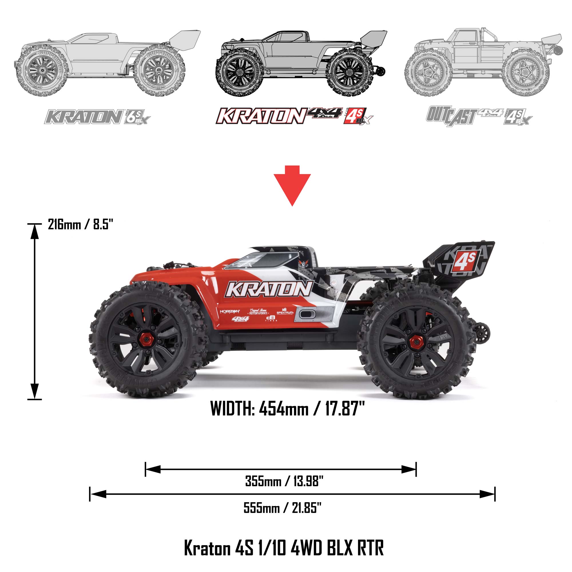 1/10 KRATON 4S 4X4 RTR Brushless Speed Truck, Red