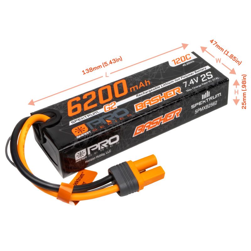 7.4V 6200mAh 2S 120C Smart G2 Pro Basher LiPo Battery: IC5